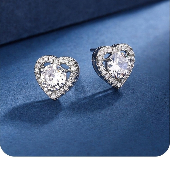 Jewelry - 925 Sterling Silver Diamond Stud Earrings